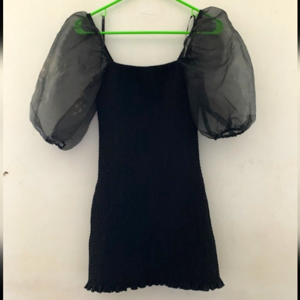 NWOT Forever 21 sz S Black Bodycon Sheer Sleeve Dress